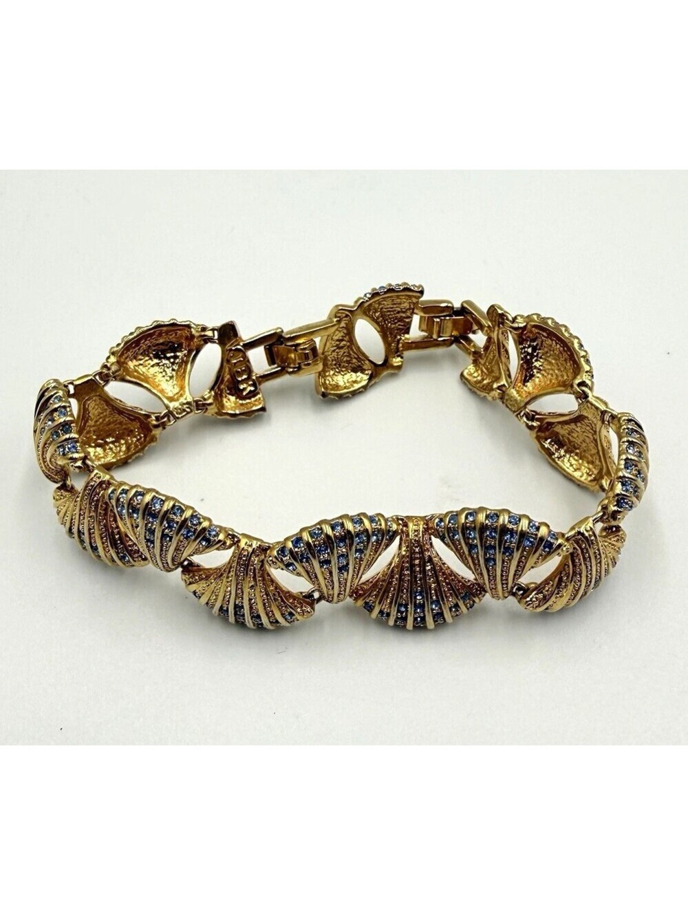 JBK Camrose & Kross Jackie Kennedy Gold Blue Sapphire Crystal Ribbon Link Bracel